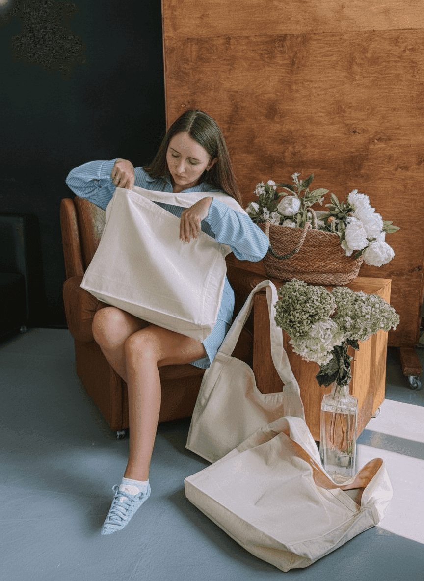 Large twill tote bag with wide shoulder strap