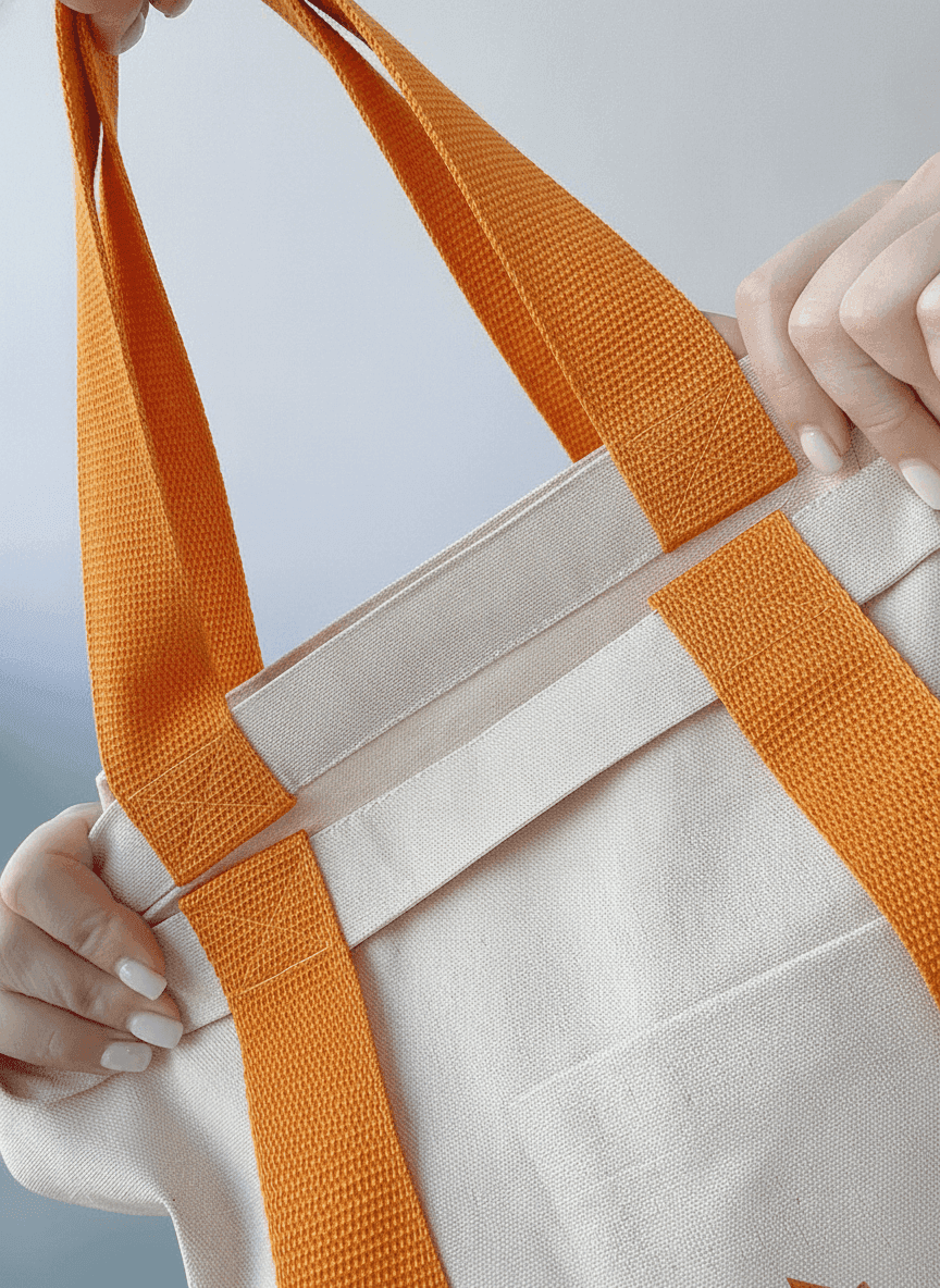 Natural Tote Bag with Pocket & Orange Handles