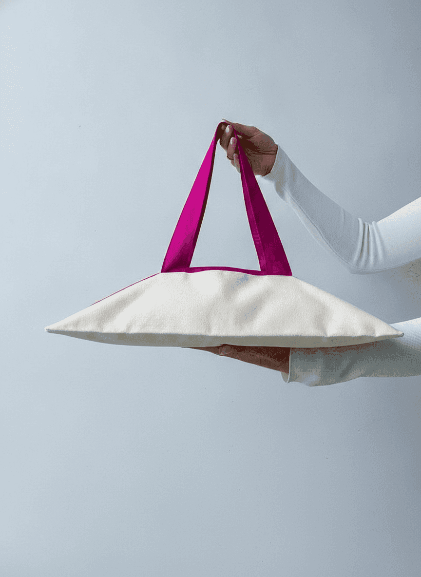 Beige Twill Tote Bag with Pink Handles