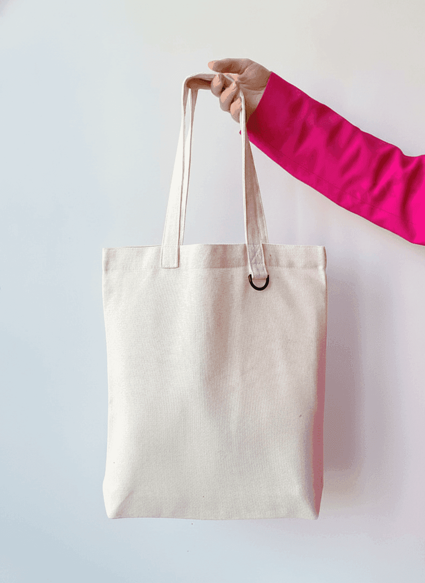 Light Tote Bag with Sewn Handles & D-Ring