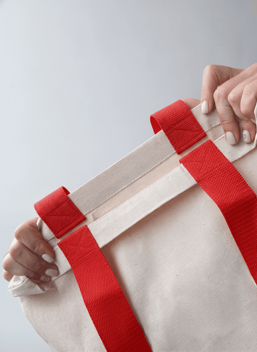Two-Ply Cotton Tote Bag with Red Handles
