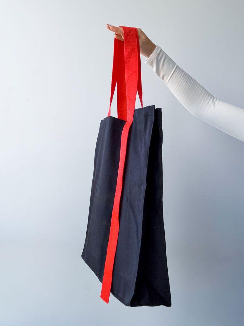 Шопер із саржі (щільна бавовна) з правим напуском та червоними стрічковими ручками — стильний міцний еко-тоут для покупок та щоденного використання без друку розмір: 40см х 50см х 12см