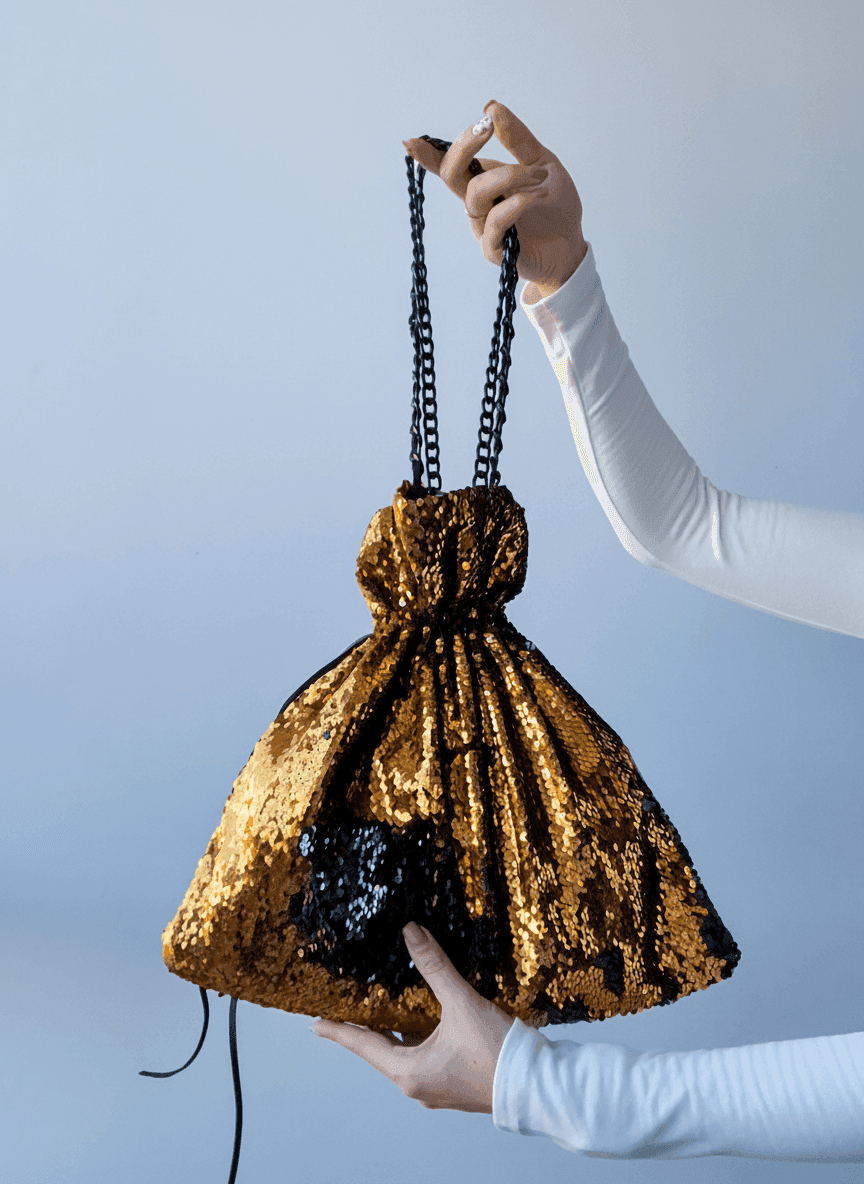 Мішечок із паєточної тканини для вечірок з шнуром