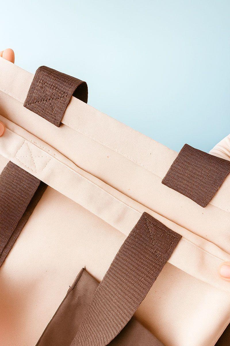 Эко шоппер из двунитки с тёмно-коричневой удлинённой лентой — хлопковая сумка Lavasta для покупок и повседневного использования без печати Размер: 38см х 42смх 7см