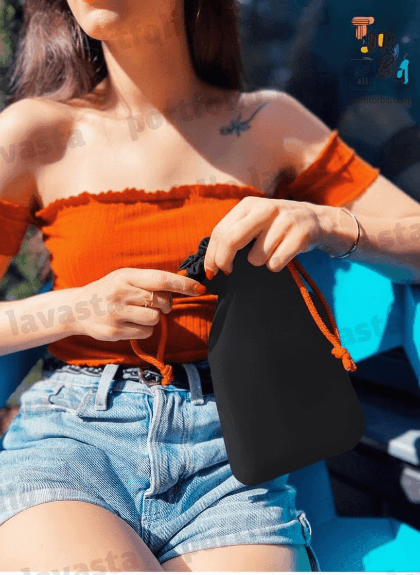 Black Twill Drawstring Pouch