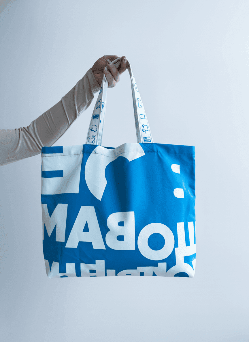 Бирюзовый шопер из хлопковой саржи с длинными ручками