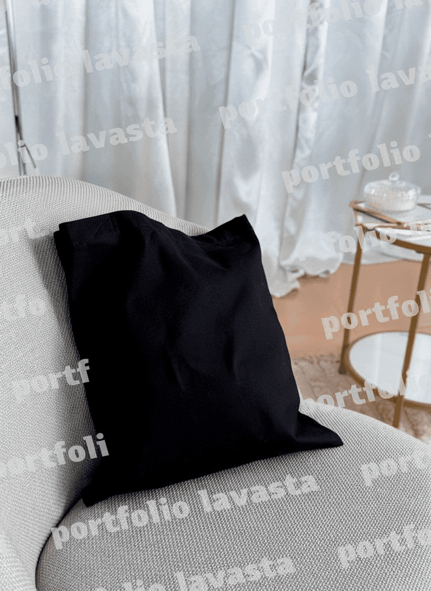 Black Eco Tote Bag with Long Gray Handles