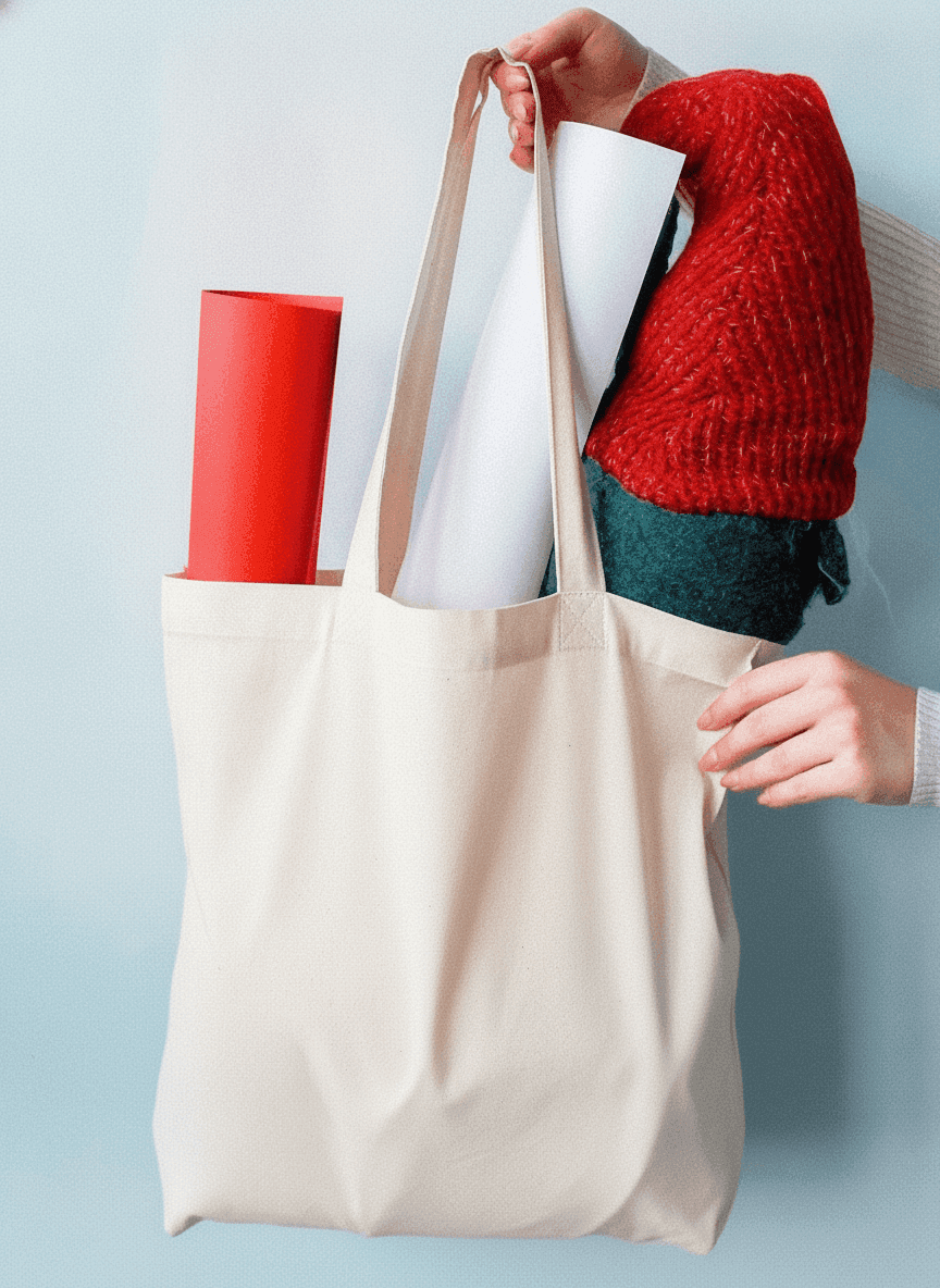 Roomy Tote Bag with Calico Side Panels