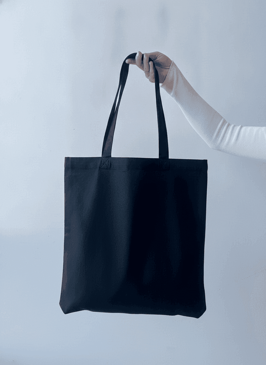 Black Cotton Twill Tote Bag with Long Handles