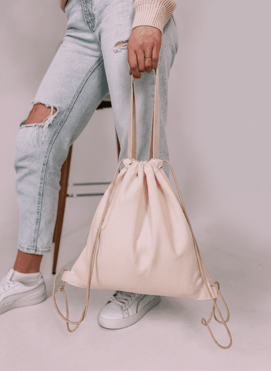 Light Beige Panama Fabric Backpack