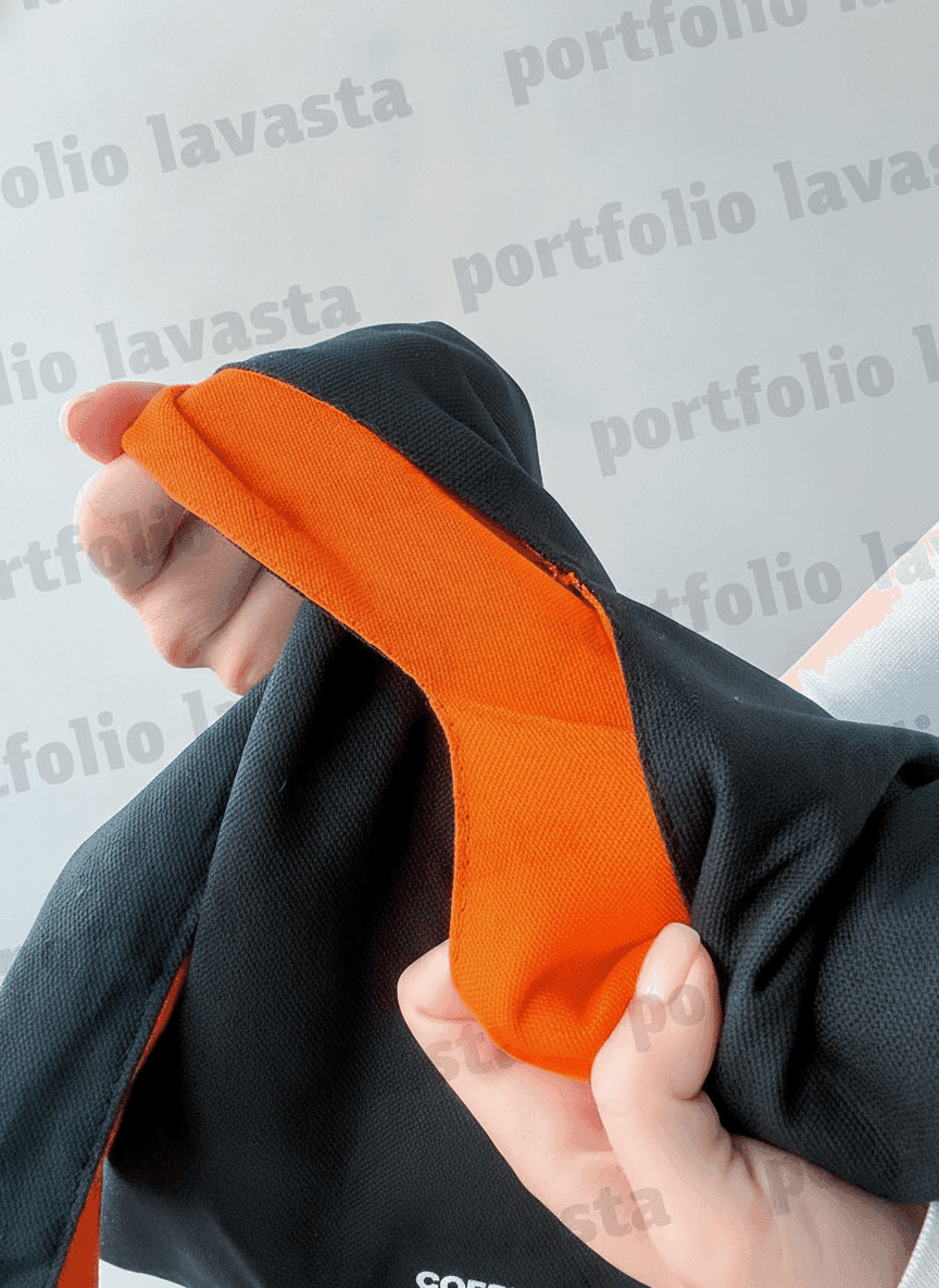 Black Canvas Tote with Orange Lining