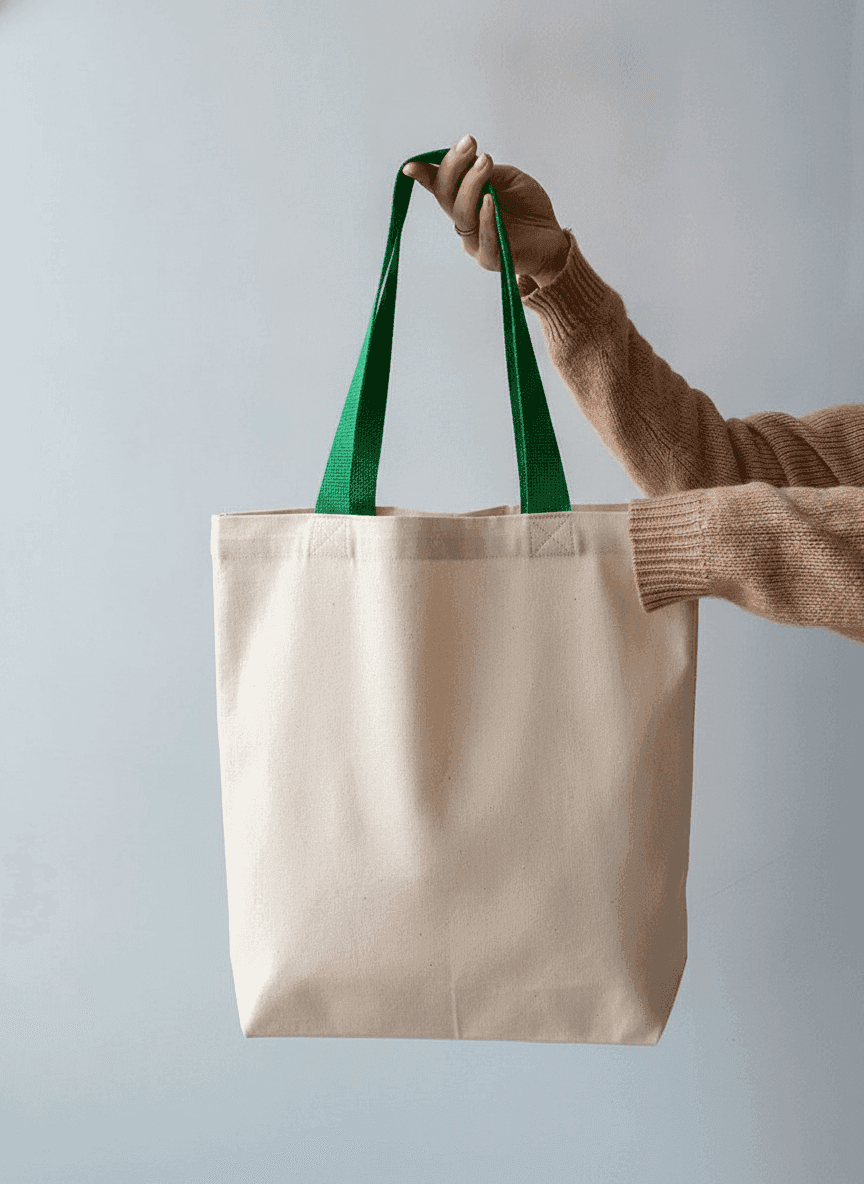 Reusable natural fabric tote bag with pocket