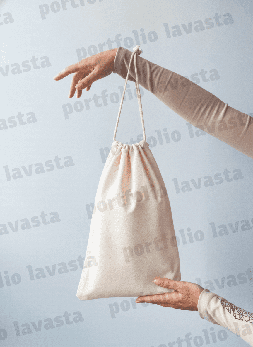 Long Calico Double Drawstring Pouch