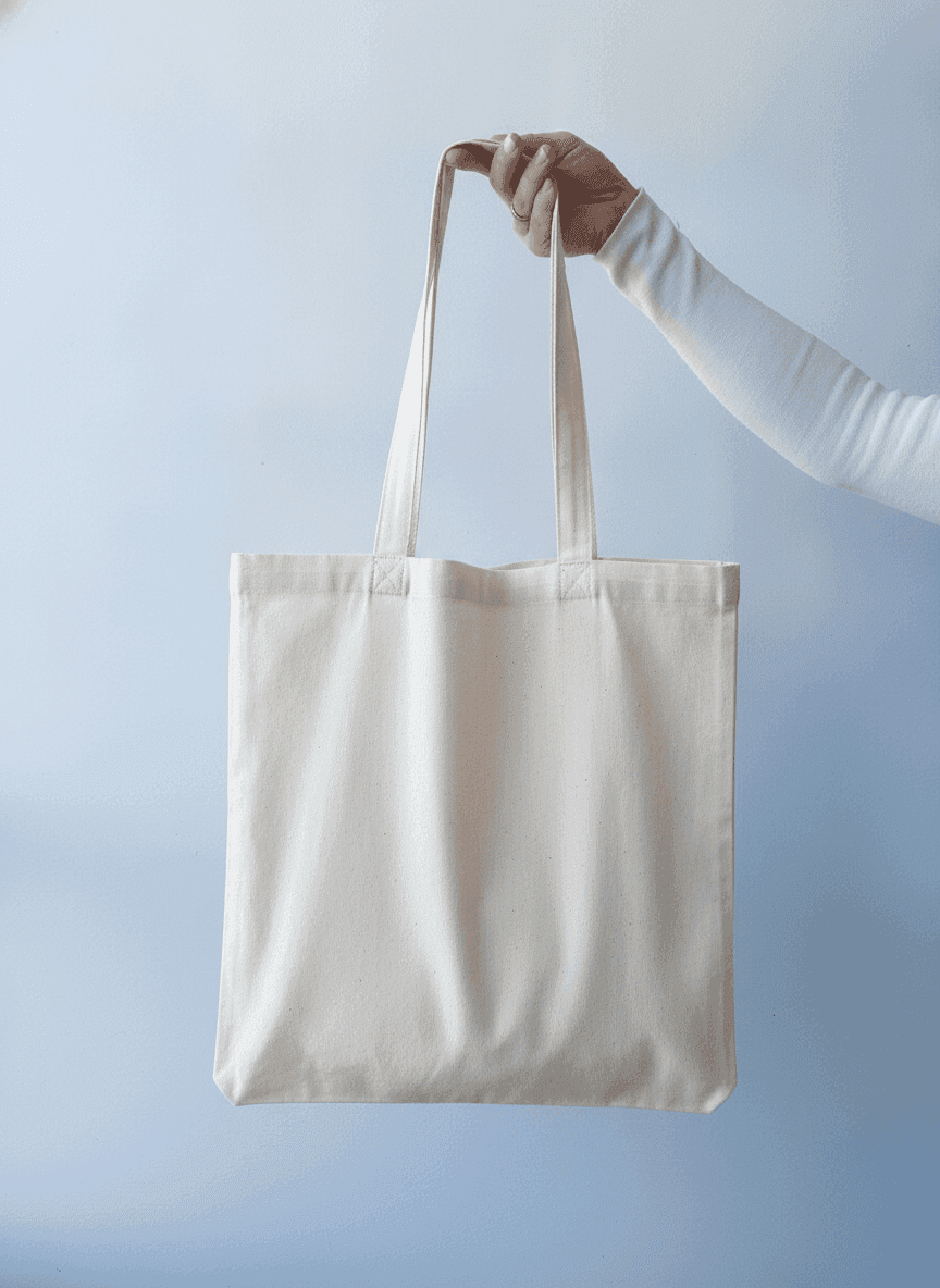 Solid Calico Tote Bag with Colorful Handles