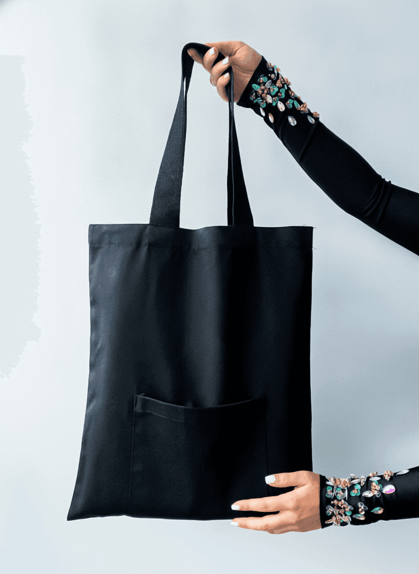 Heavyweight Cotton Tote Bag with Pocket - Black