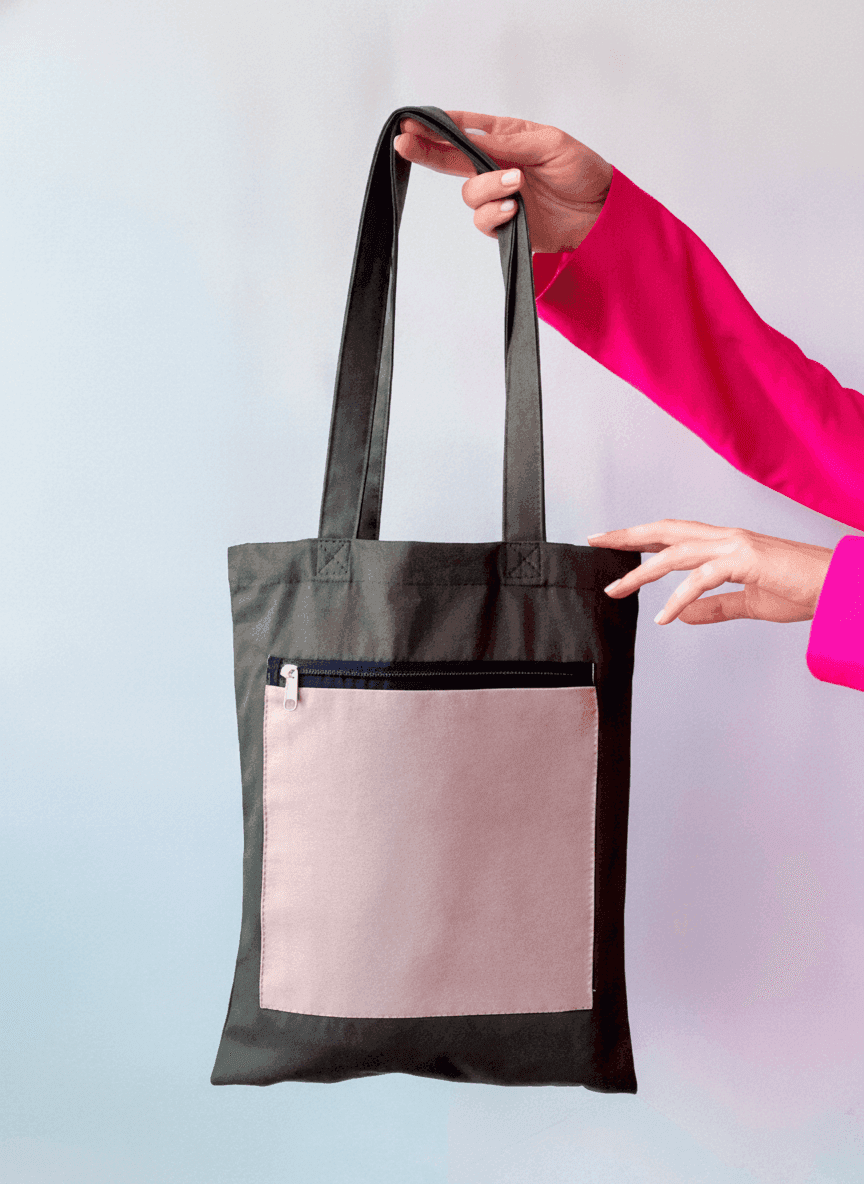 Khaki Twill Tote Bag with Zippered Pocket
