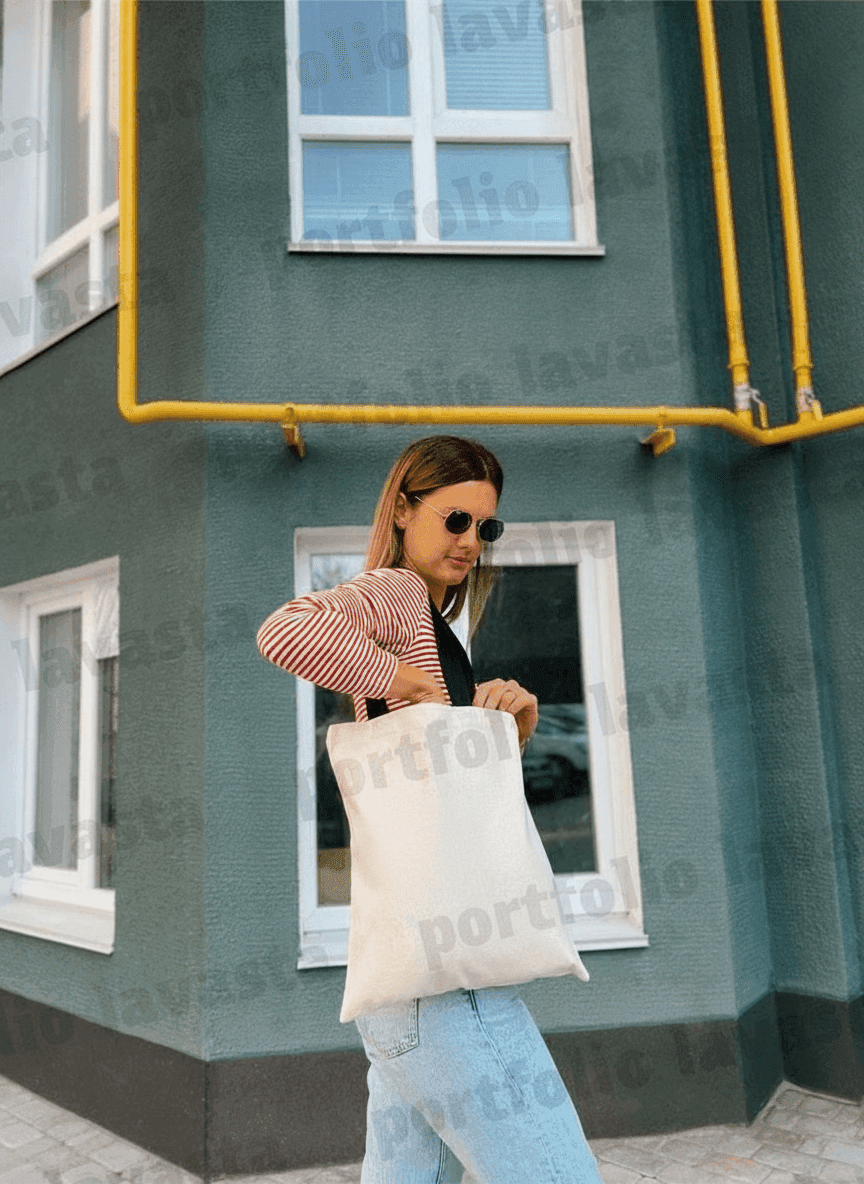 Tote Bag with Black Handles, Midweight Fabric