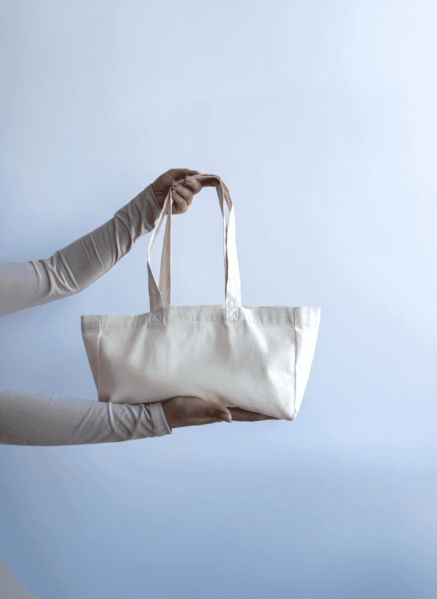 Шопер из хлопковой бязи, длинные ручки, натуральный