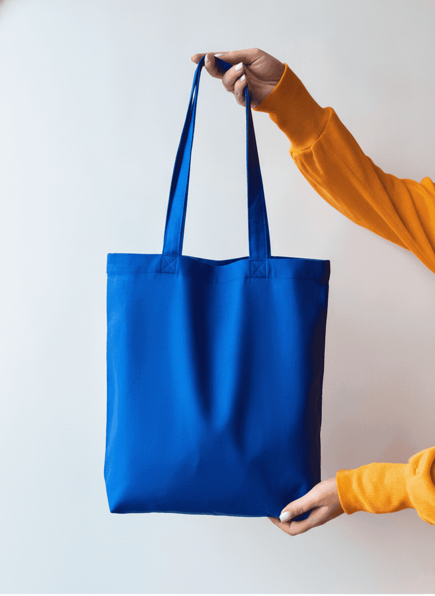 Blue Lightweight Cotton Tote Bag with Bottom