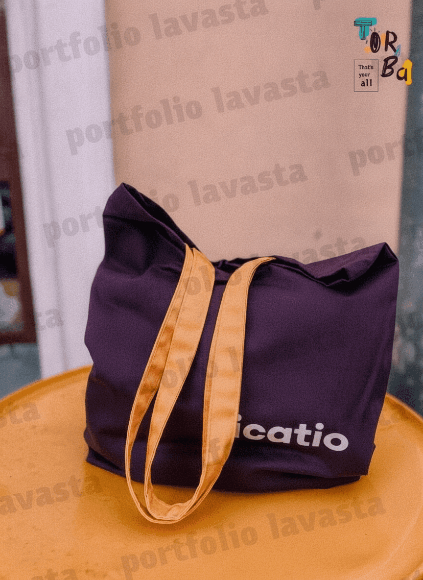 Heavyweight Cotton Tote Bag, Purple with Yellow Handles