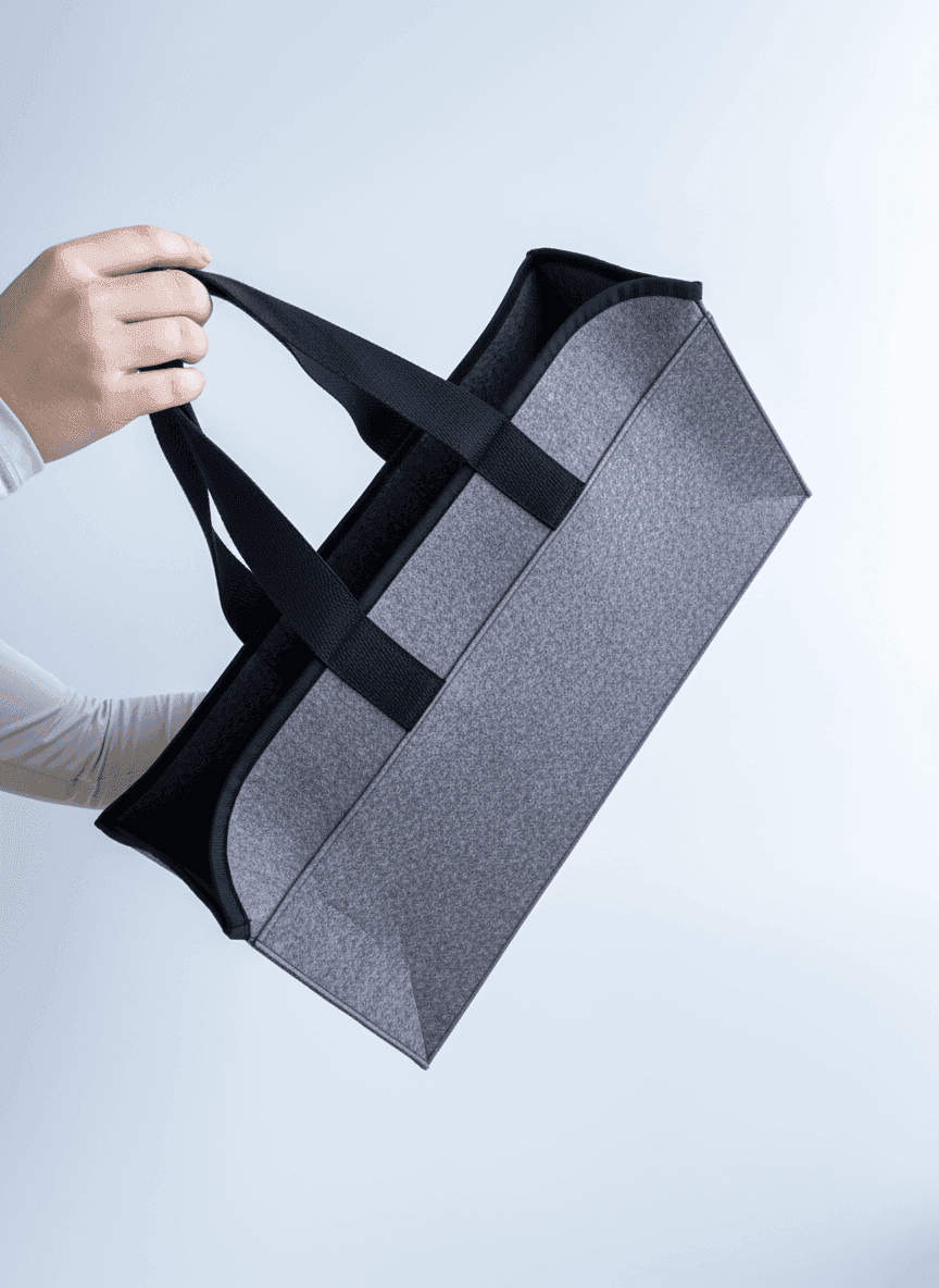 Шопер из фетра с нашивными черными ручками для покупок