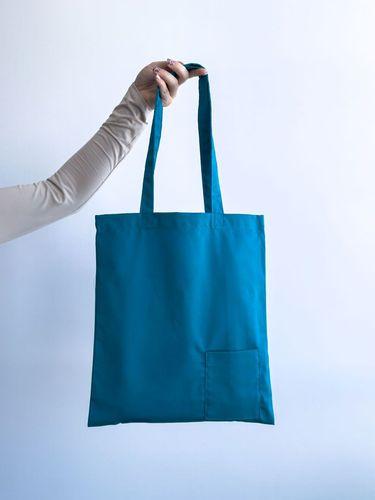 Шопер из хлопковой саржи с плечевыми ручками и карманом