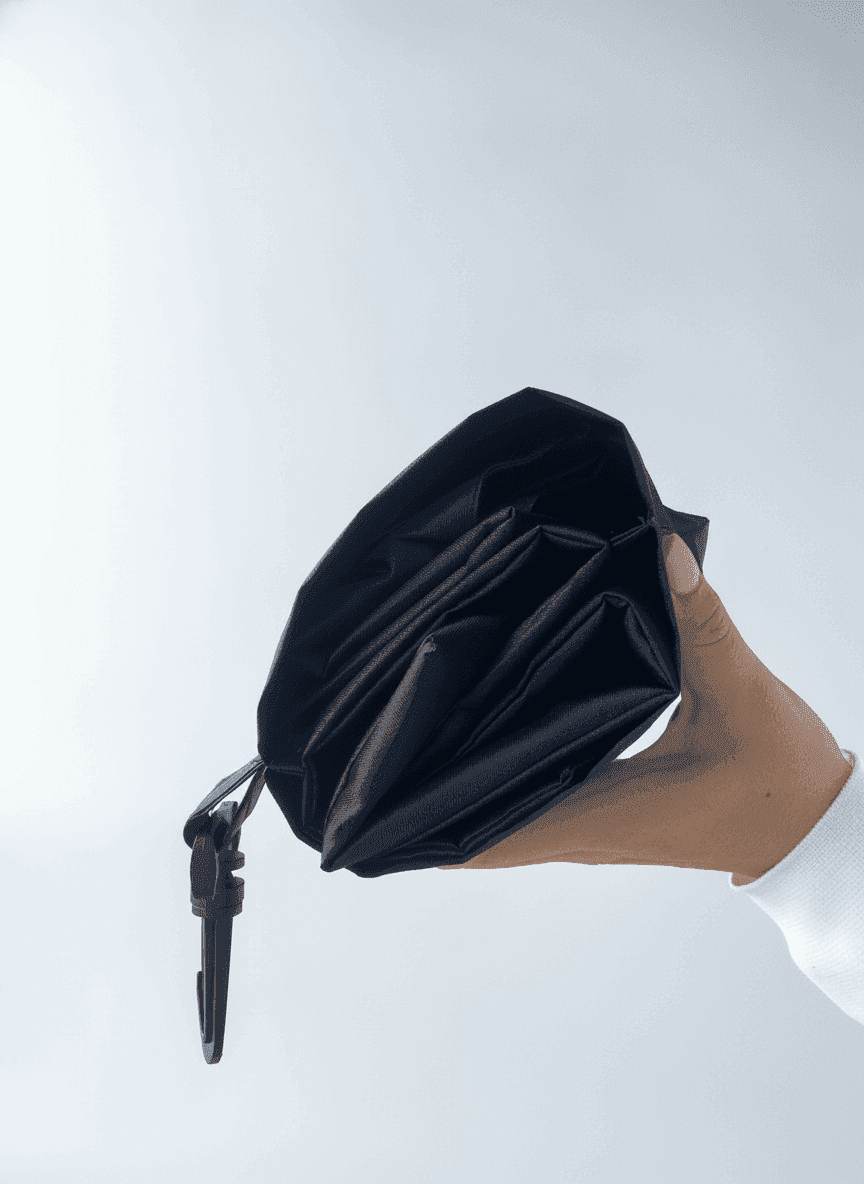Black Packable Tote Water-Resistant Fabric Side Pocket