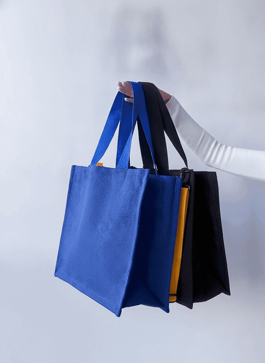 Jute tote bag with handles and long strap