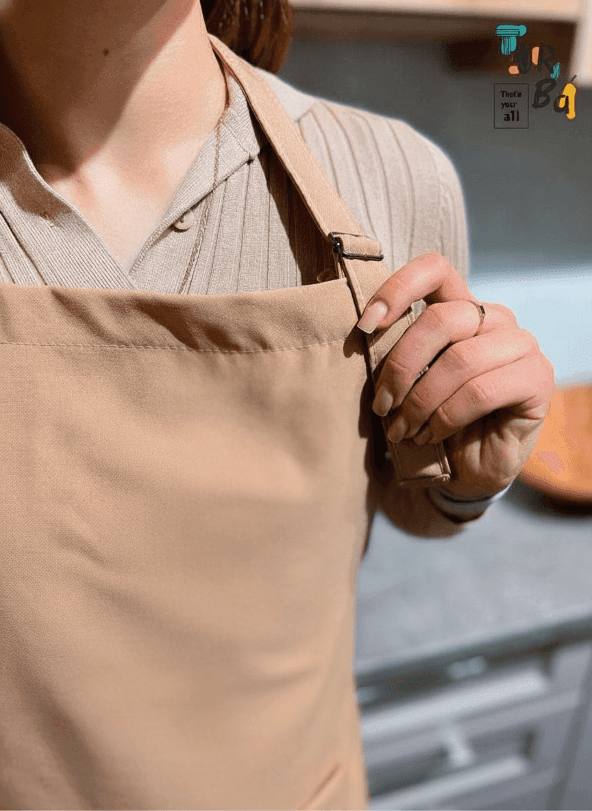 Beige Gabardine Apron with Bread Print