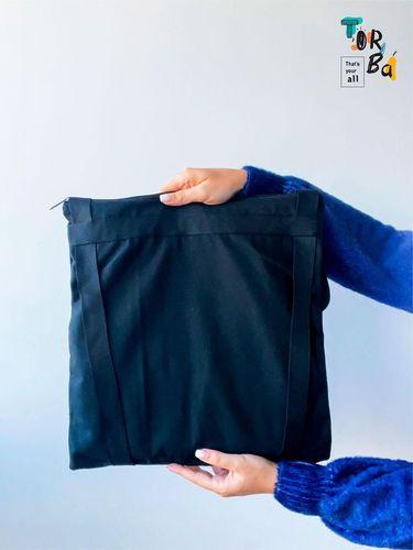 Трансформер сумка шопер сумка рюкзак на плечи средней плотности коттона черная без печати Размер: 35см х 40см