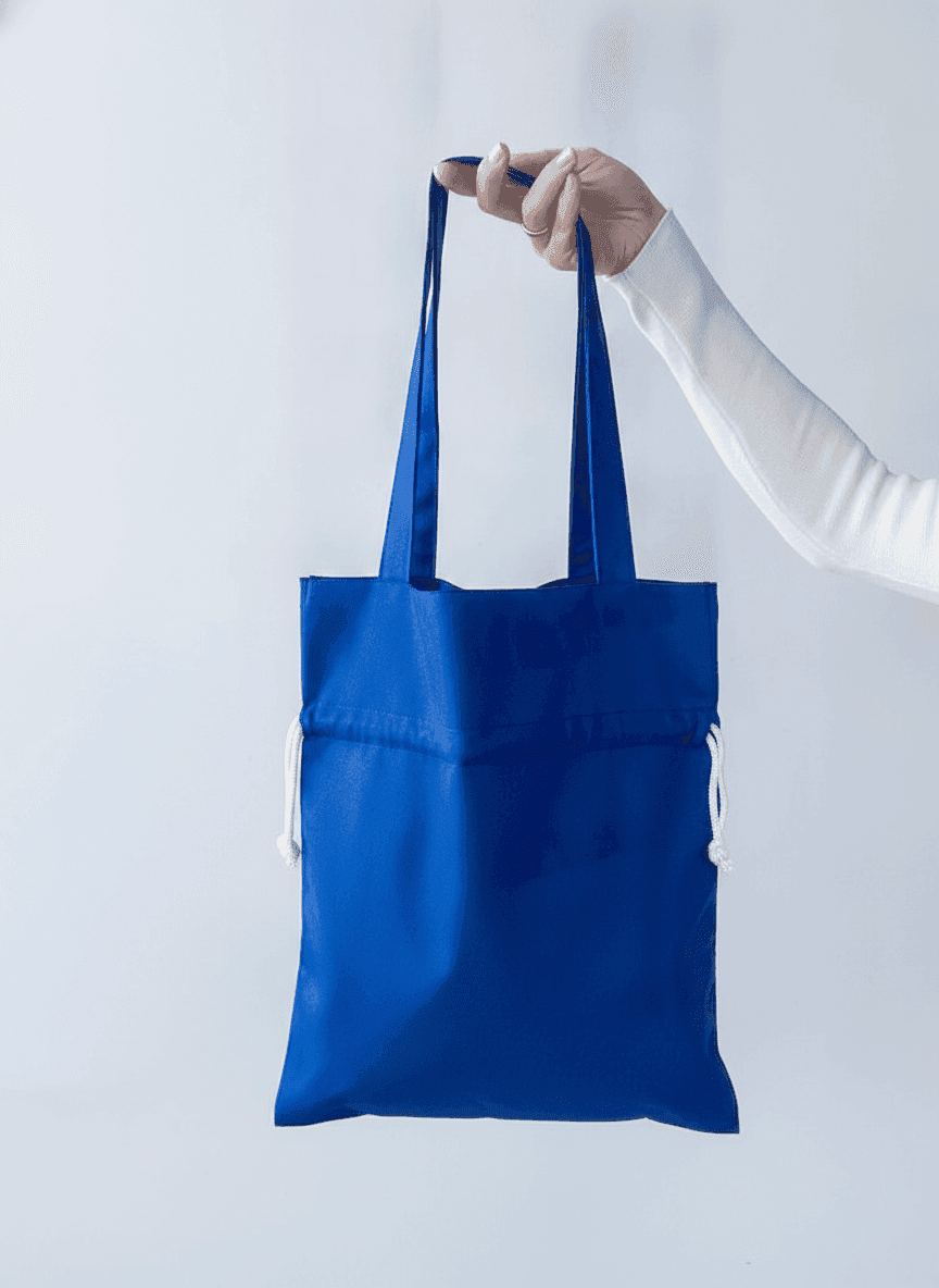 Blue Heavy Twill Drawstring Tote with Long Handles