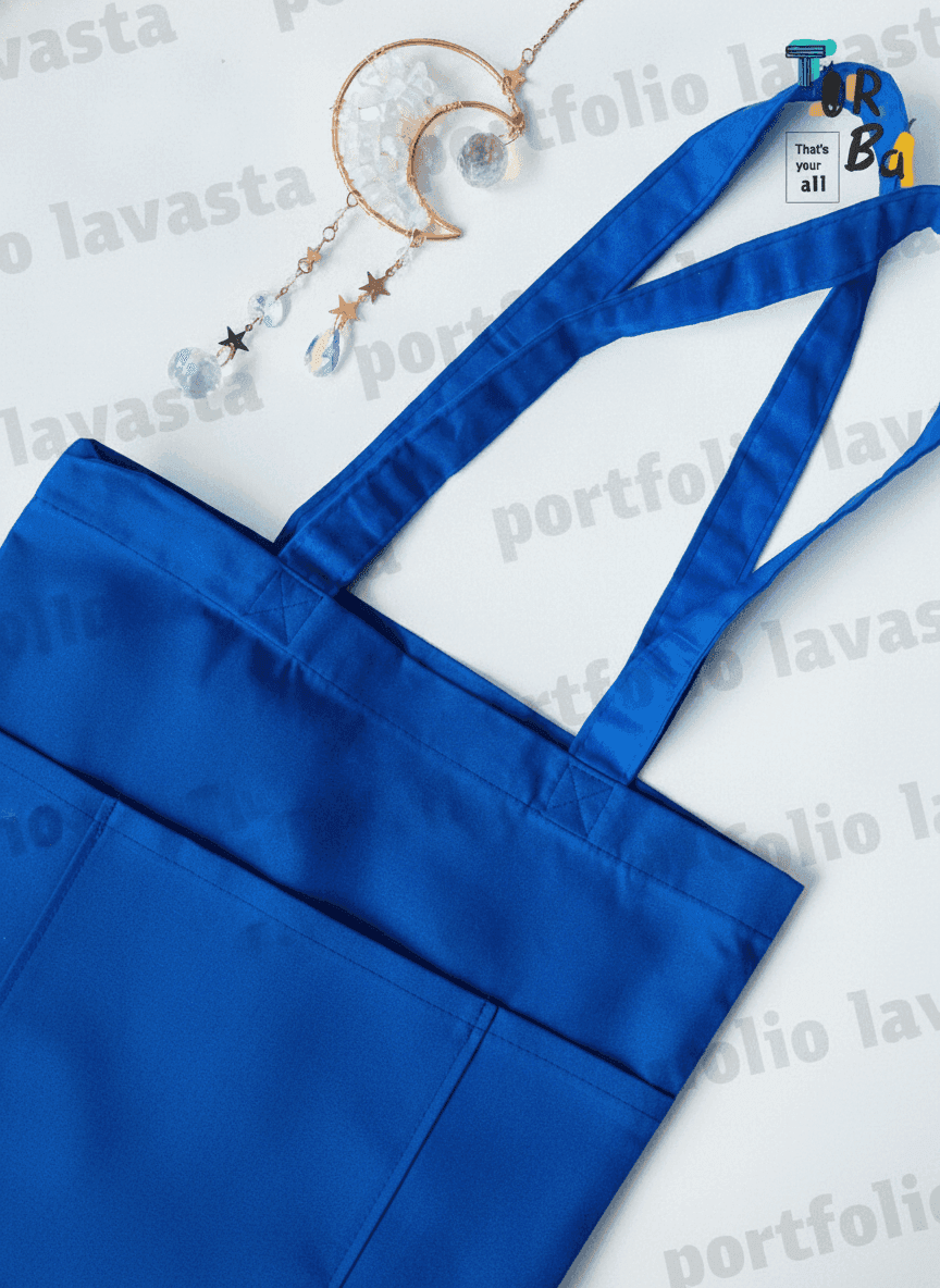 Blue Lightweight Cotton Tote Bag with Bottom