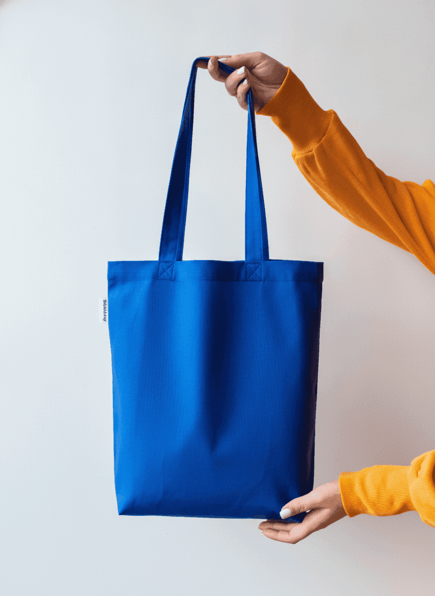 Blue Lightweight Cotton Tote Bag with Bottom