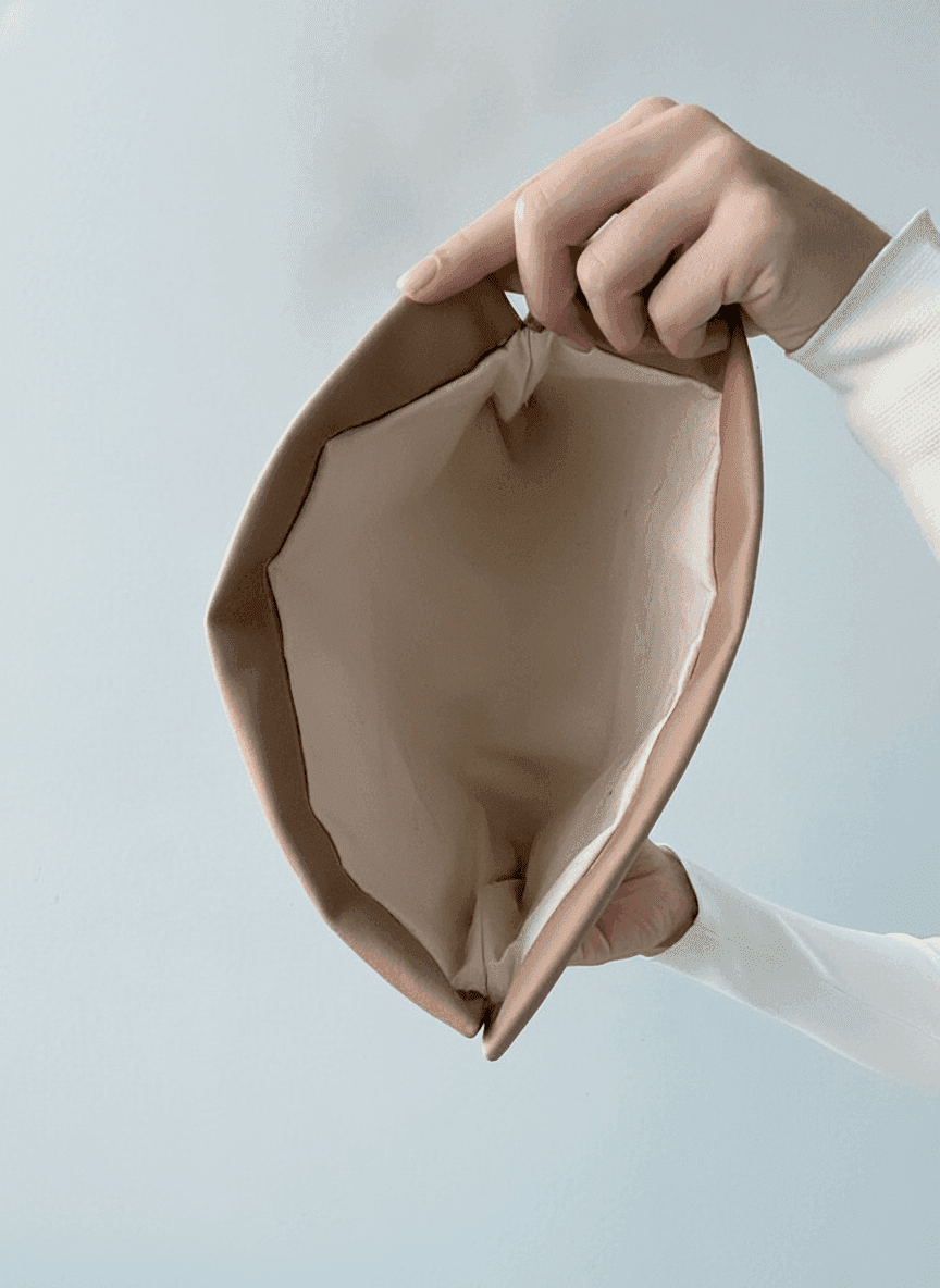 Beige Vegan Leather Makeup Bag with Magnetic Closure