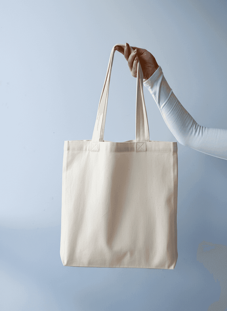 Плоский шоппер из саржи плотного хлопка с тканевыми ручками в тон — минималистичный эко-аксессуар для покупок и повседневного использования без печати размер: 35см х 38см