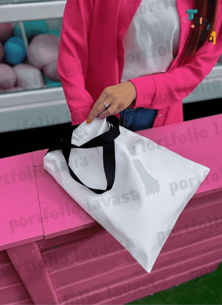 Heavy Cotton Tote Bag White with Black Handles