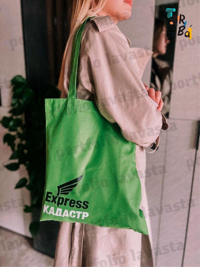 Тонкая котоновая сумка цвета "Зеленое яблоко" без печати Размер: 35cм х 40см