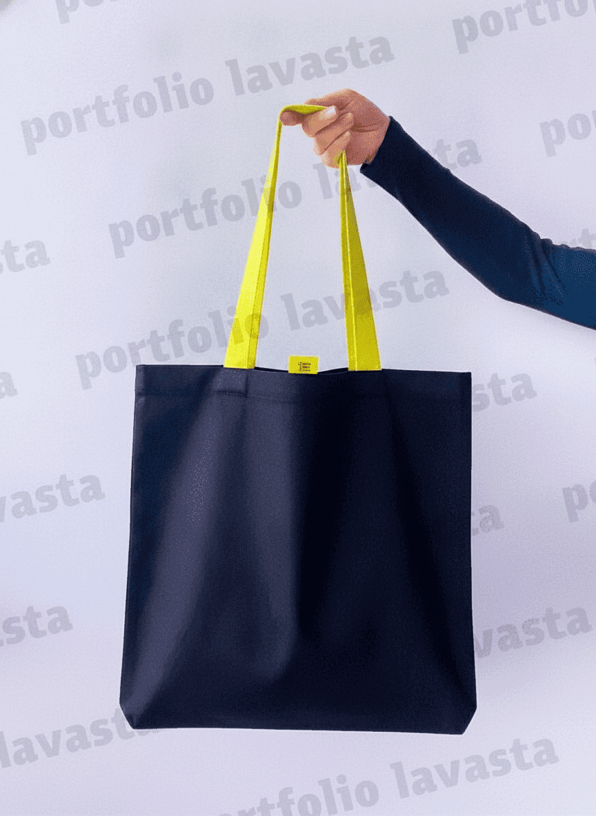 Roomy Cotton Tote Bag with Yellow Handles