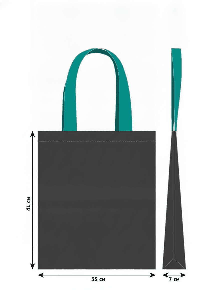 Gray tote bag with turquoise handles