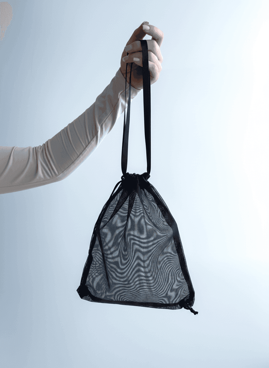 Подарочный мешочек органза с репсовыми черными ручками