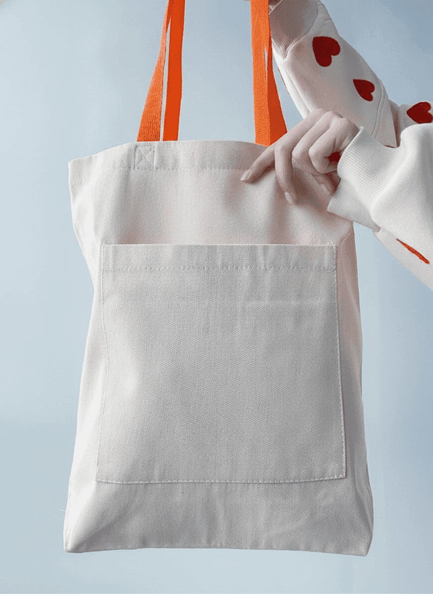 Light Beige Tote Bag with Ribbon Trim