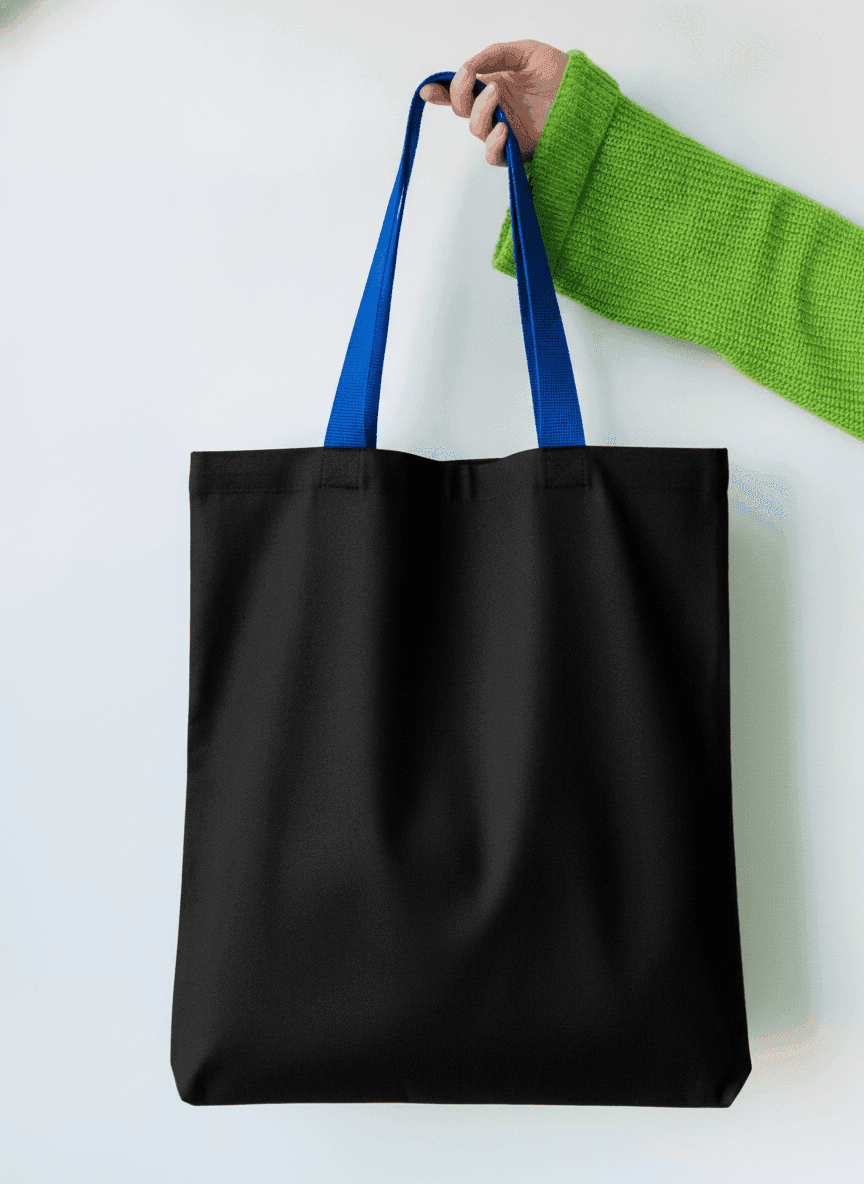 Oversized tote with long blue handle