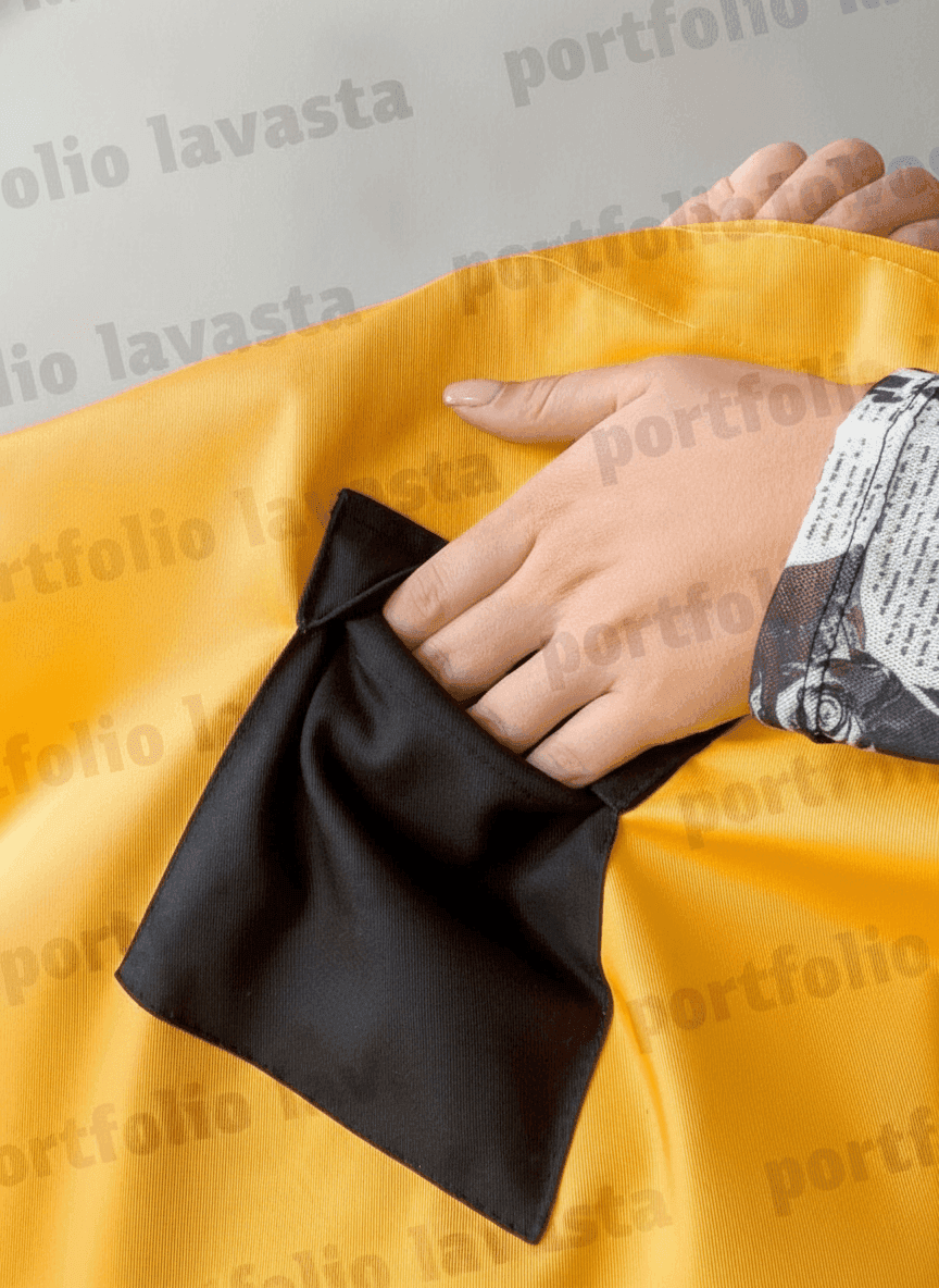 Yellow tote bag with black handles & exterior pocket