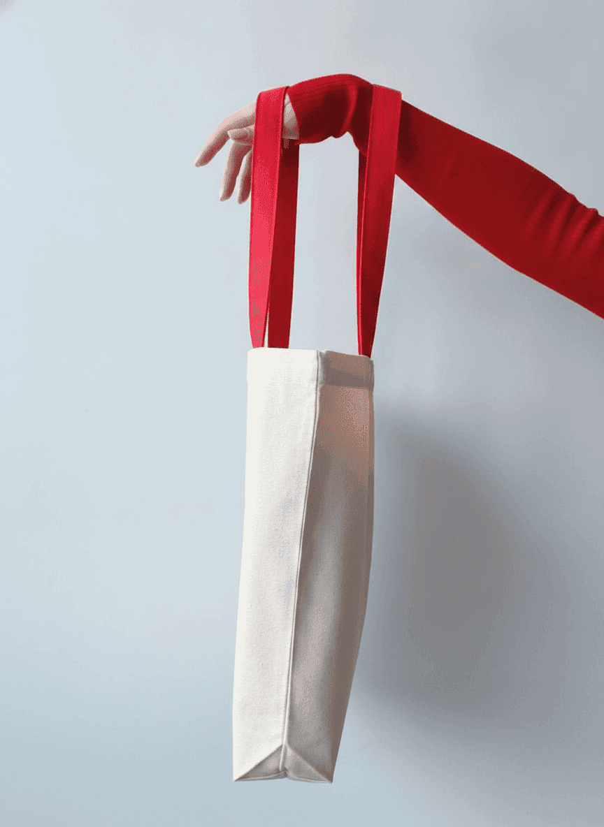 Cotton Tote Bag with Red Handles