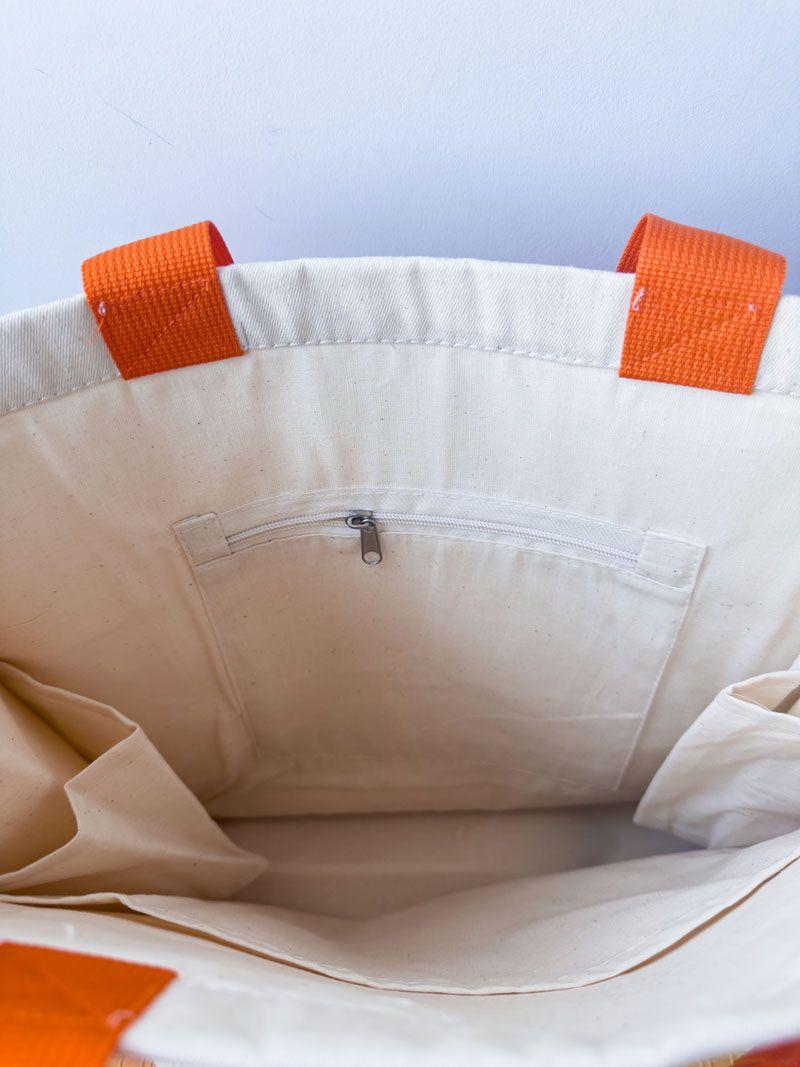 Екошопер із саржі з яскравими помаранчевими ручками та металевим кільцем — щільна бавовняна сумка Lavasta для покупок і щоденного використання без друку, розмір: 38см х 40смх 12см