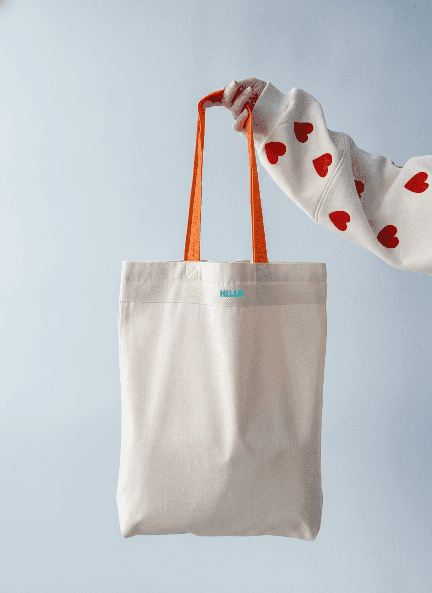Light Beige Tote Bag with Ribbon Trim