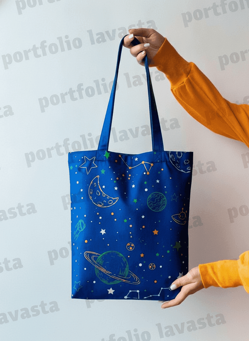 Blue Lightweight Cotton Tote Bag with Bottom