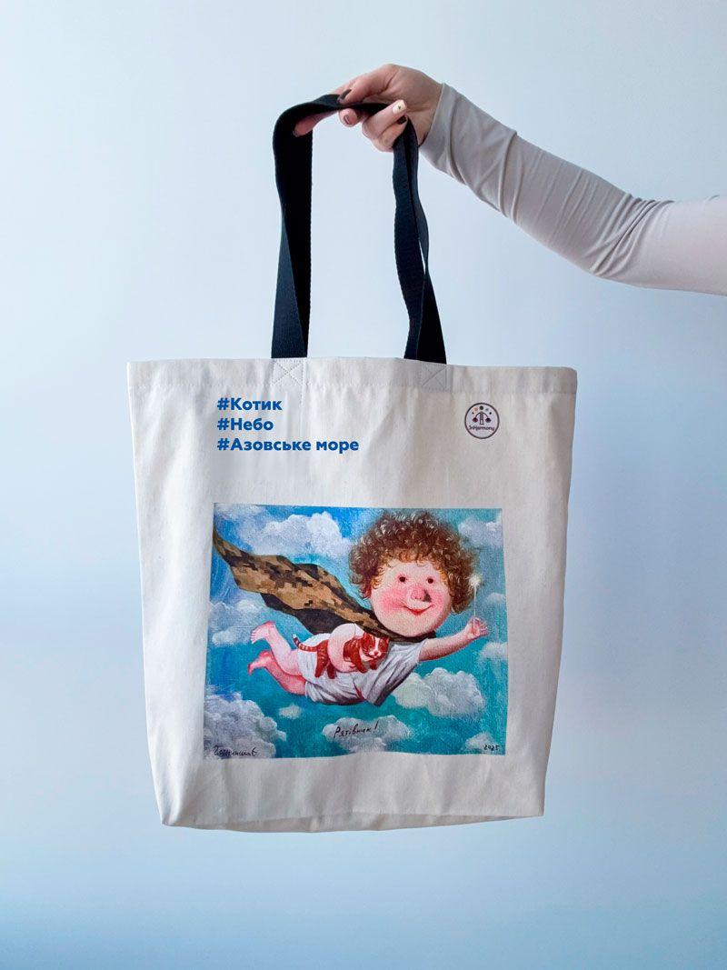 Еко шопер з бавовни з принтом ангела — сумка Котик Небо Азовське море