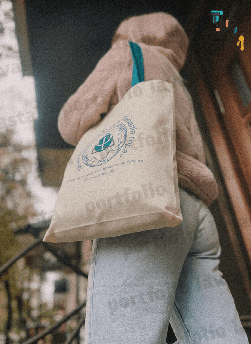 Midweight tote bag with turquoise handles