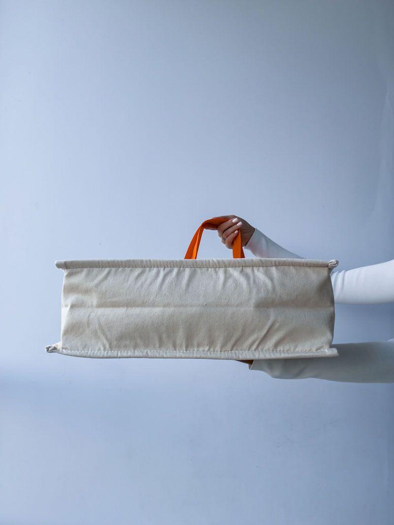 Екошопер із саржі з яскравими помаранчевими ручками та металевим кільцем — щільна бавовняна сумка Lavasta для покупок і щоденного використання без друку, розмір: 38см х 40смх 12см